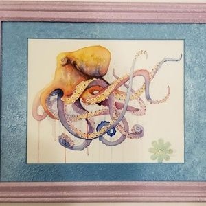 Handpainted watercolor embellished octopus